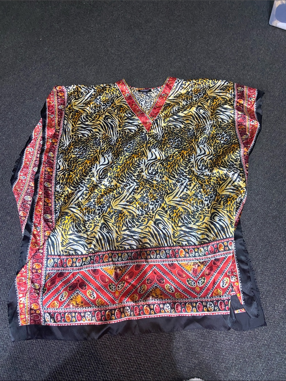 Ashro One size fits most Boho Print V-Neck Women's Top in Yellow & Red